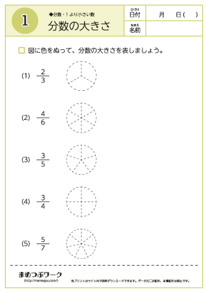 【分数ワークシート】分数の大きさ1