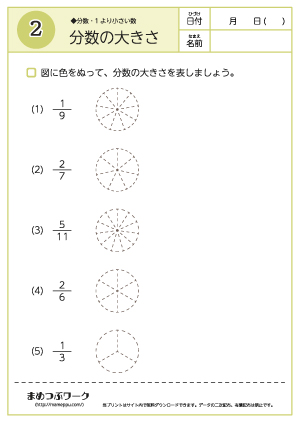 【分数ワークシート】分数の大きさ2