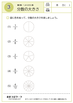 【分数ワークシート】分数の大きさ3