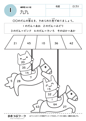 算数塗り絵プリント: 九九3