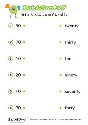 英単語マッチングプリント:数字3