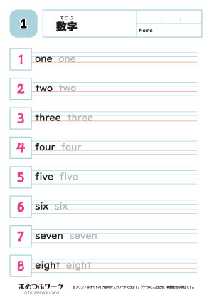 英単語プリント:数字1