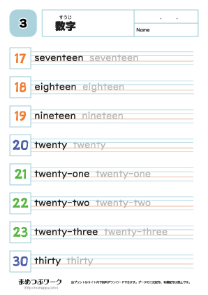 英単語プリント:数字3