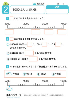 小2プリント｜1000より大きい数2