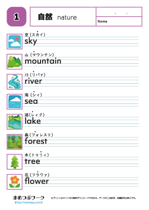 英単語練習プリント|自然1
