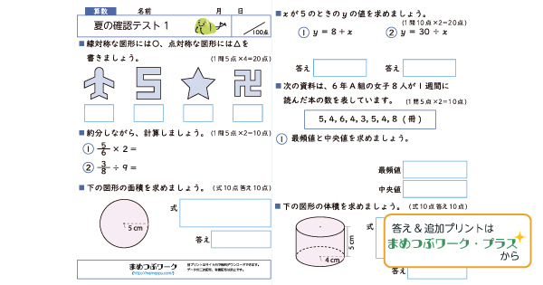 小6算数プリント|夏の確認テストのサムネイル画像