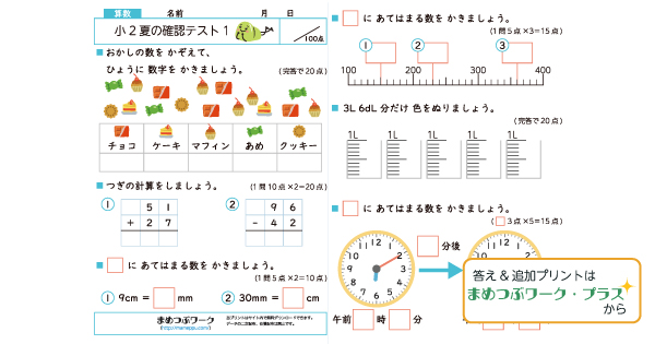 小2算数夏の確認テストのサムネイル画像