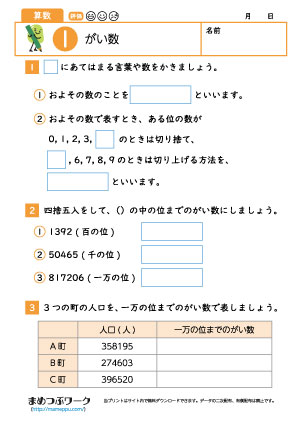 小4算数プリント|概数1