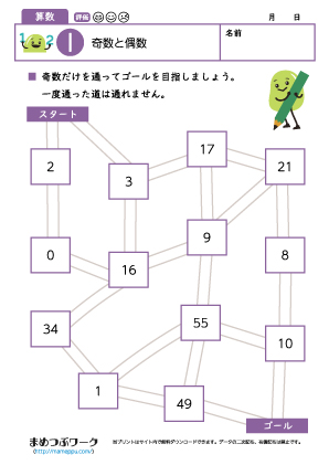 小5算数プリント｜奇数と偶数1