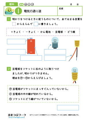 小3理科プリント|電気の通り道1