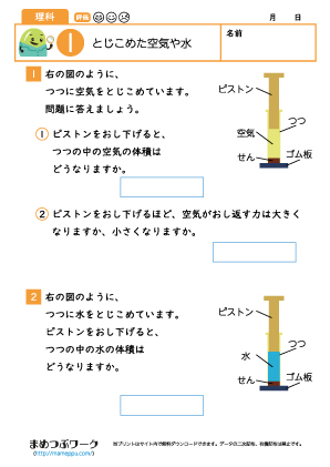 小4理科プリント|とじこめた空気や水1