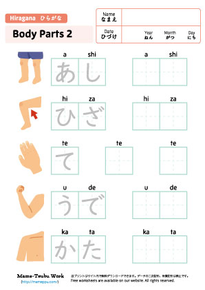 hiragana worksheets-body parts2