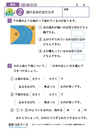 小5理科プリント|流れる水のはたらき2