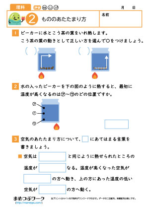 小4理科プリント|もののあたたまり方2