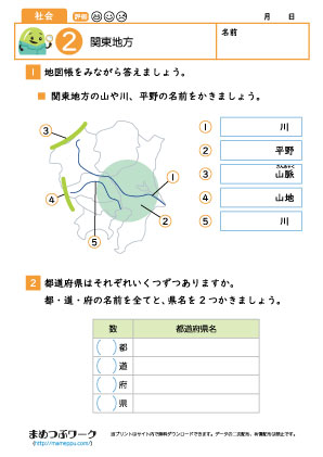 小4社会プリント|関東地方2