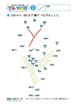 小2算数｜100より大きい数点つなぎ2