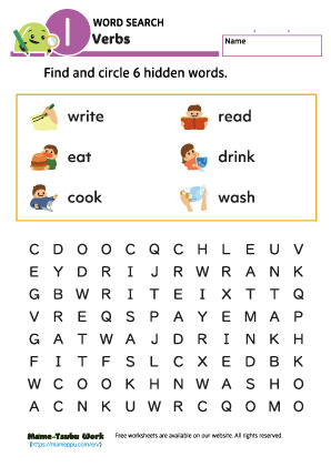 word search worksheets|verbs1