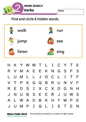 word search worksheets|verbs2