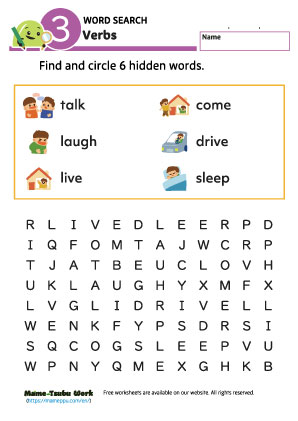 word search worksheets|verbs3