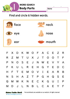 word search worksheets|body parts1