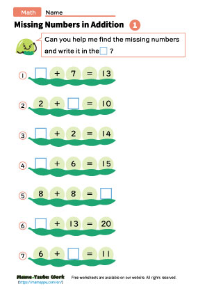 grade1 math worksheets|missing numbers1