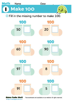 grade2 math worksheets｜make hundred1