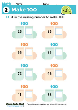 grade2 math worksheets｜make hundred2