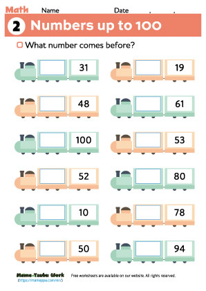 grade1 math worksheets｜numbers before2