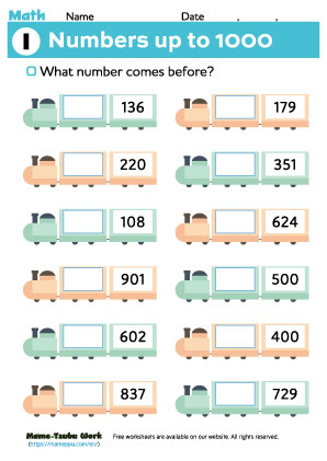 grade2 math worksheets｜numbers before1