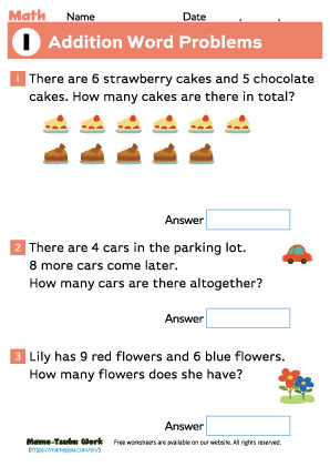 grade1 word problems worksheet1