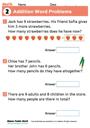 grade1 word problems worksheet2