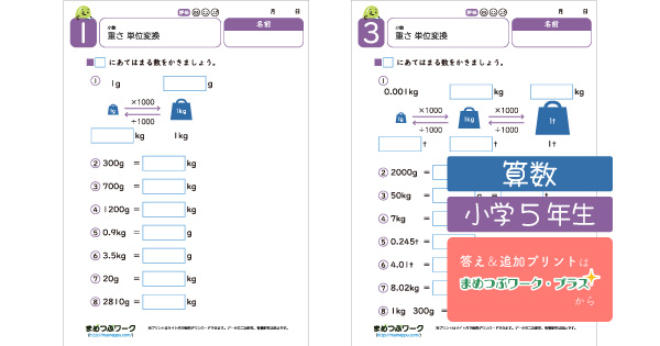 小5算数|重さ単位換算のサムネイル画像