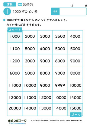 算数プリント｜1000ずつ数えよう1