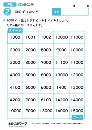 算数プリント｜1000ずつ数えよう2