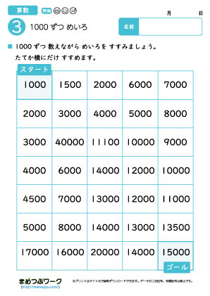 算数プリント｜1000ずつ数えよう3