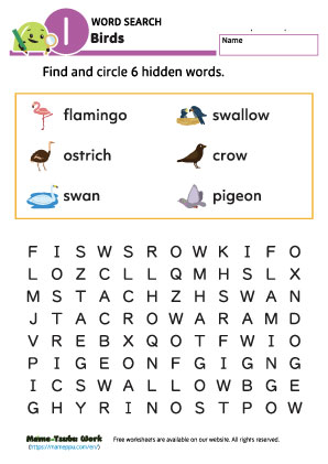 birds word search worksheet1