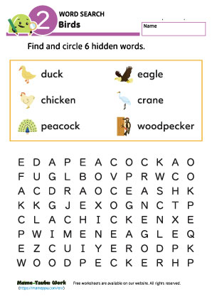 birds word search worksheet2
