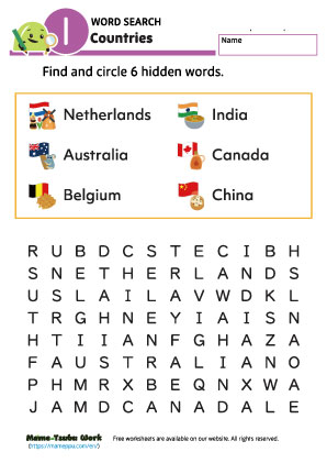 countries word search worksheet1