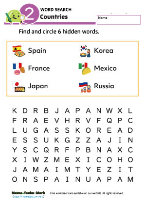 countries word search worksheet2