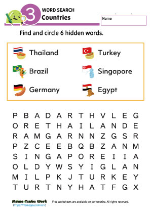 countries word search worksheet3