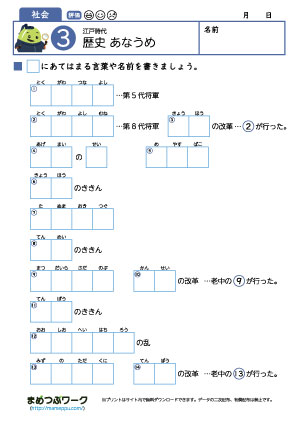 歴史穴埋めプリント｜江戸時代3